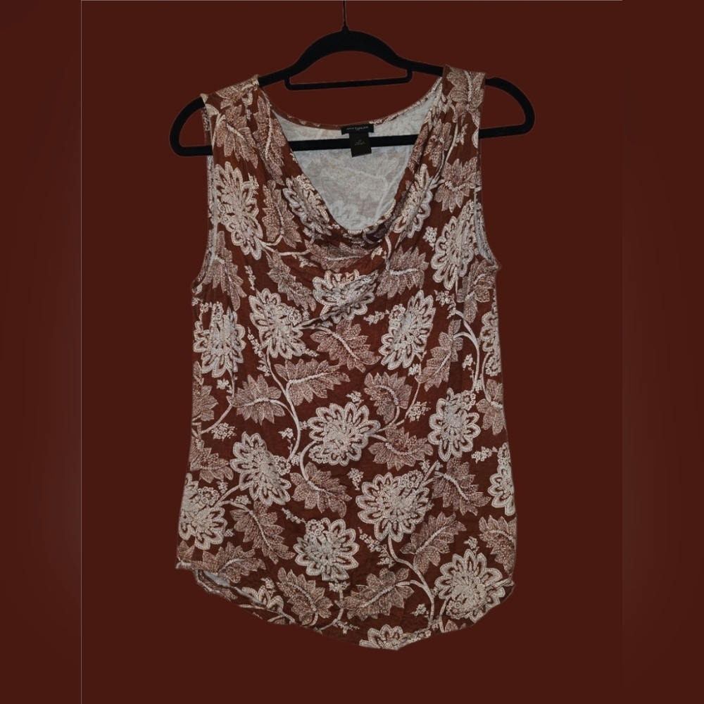 Ann Taylor Floral Cowl Neck Blouse - Brown and White